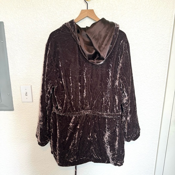 J. Jill Women's XL Burgundy Silk Blend Button Down Jacket Velour Crushed Velvet - Picture 11 of 11